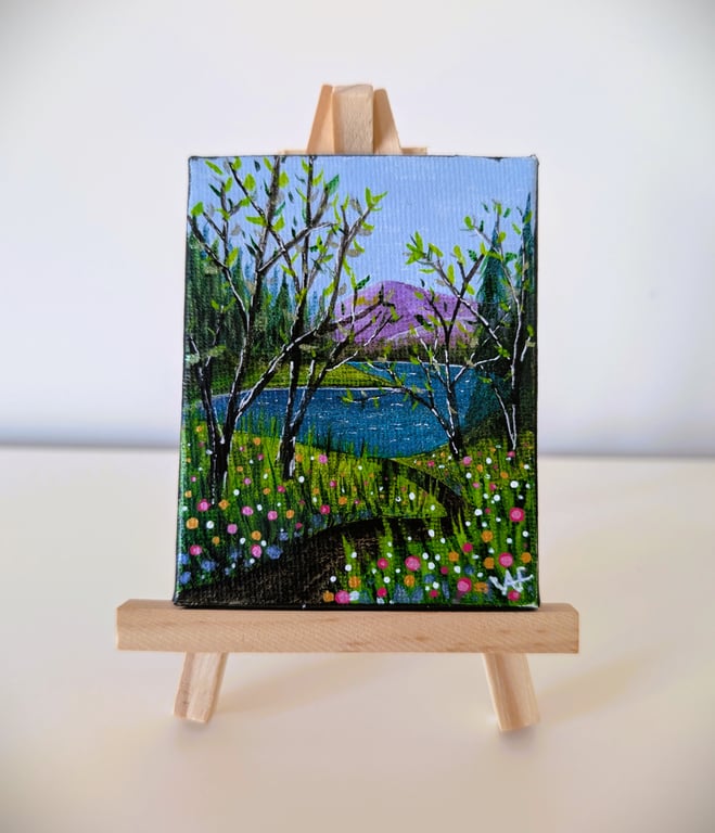 To The Lake Small Painting on Easel