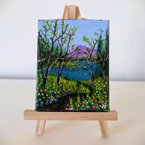 To The Lake Small Painting on Easel