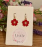 Red Cherry Blossom Dangle Earrings, Enamel Sakura Charms, Handmade Jewellery