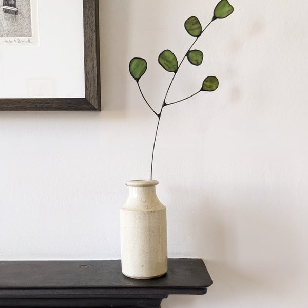 Stained Glass Flower, Eucalyptus Tiffany Suncatcher, Glass Leaves Stem