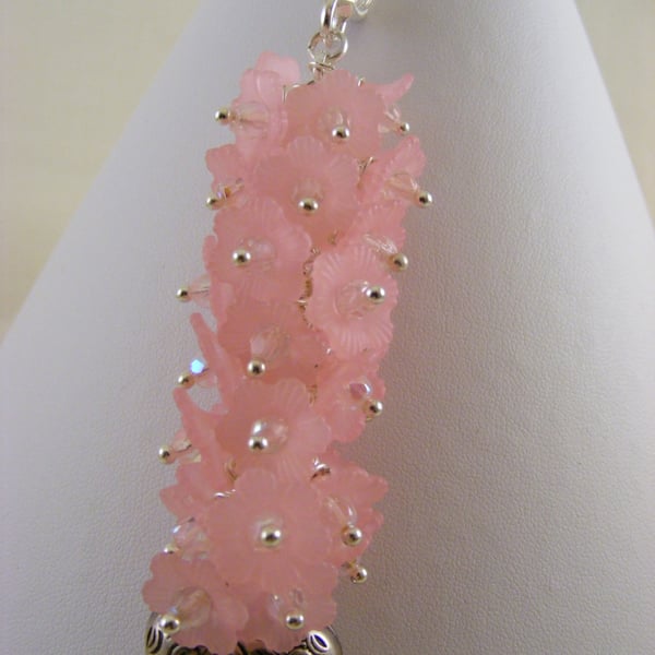 Pink Flower and Silver Heart Bag Charm