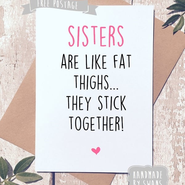 Funny sister birthday card, card for sister, funny birthday card, card for her, 