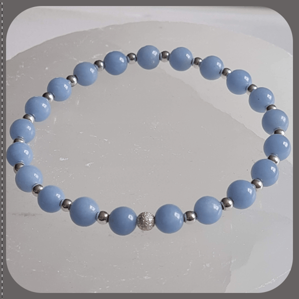 Angelite and Sterling Silver Stacker Bracelet. Healing, self care, gift