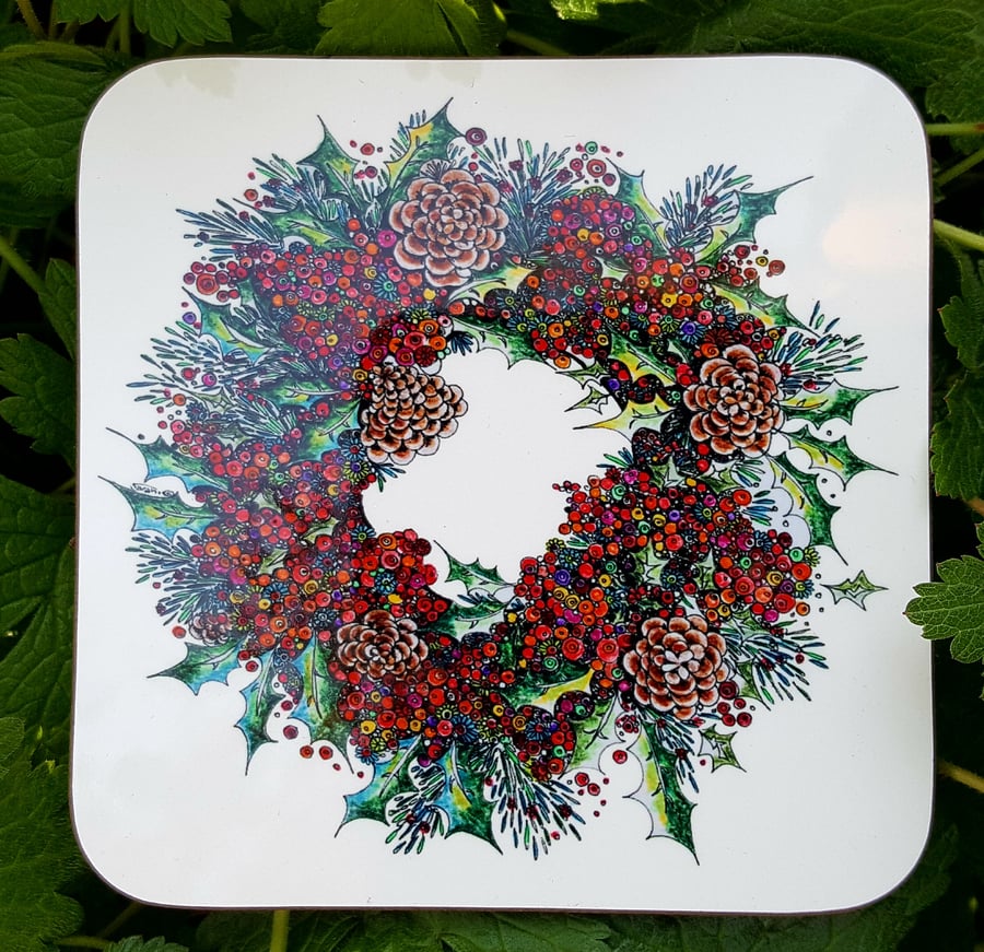 6 x full wreath design coasters