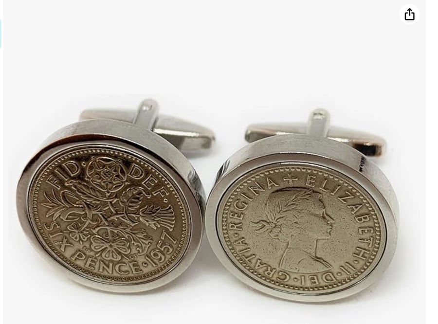 1957 Sixpence Cufflinks 67th birthday. Original sixpence coins Great gift 