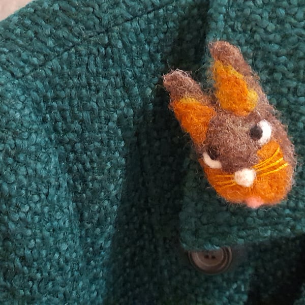 Handmade Felted Brown Rabbit Brooch