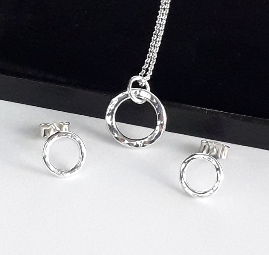 Reva Circle Necklace and Earrings set Sterling silver small