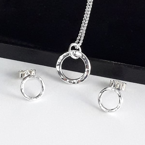 Reva Circle Necklace and Earrings set Sterling silver small