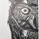 Black Screech Owl - A4 original lino print