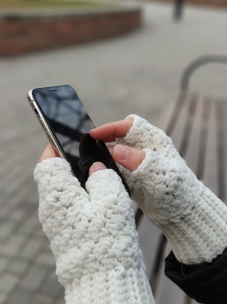 Handmade Crochet Fingerless Gloves - Cream Ivory Wrist Warmers - Winter Gift