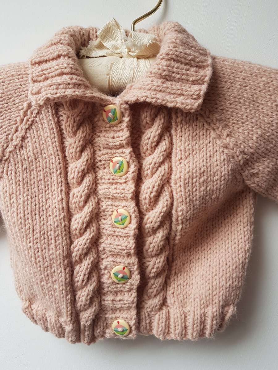 Hand Knitted Dusky Pink Cardigan 24" chest