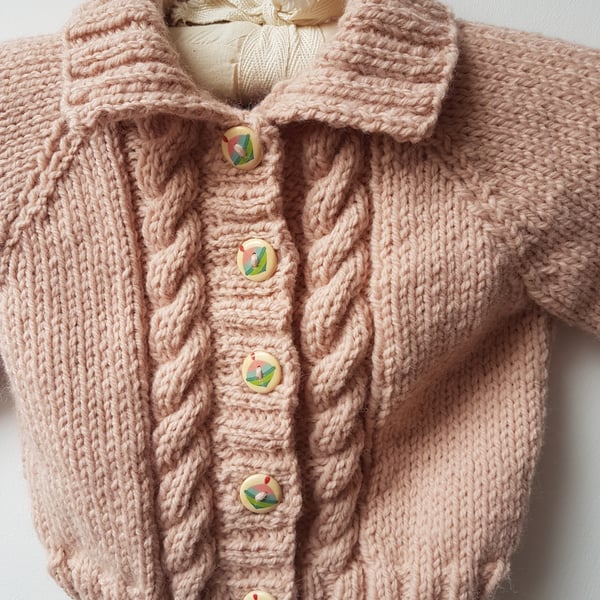 Hand Knitted Dusky Pink Cardigan 24" chest