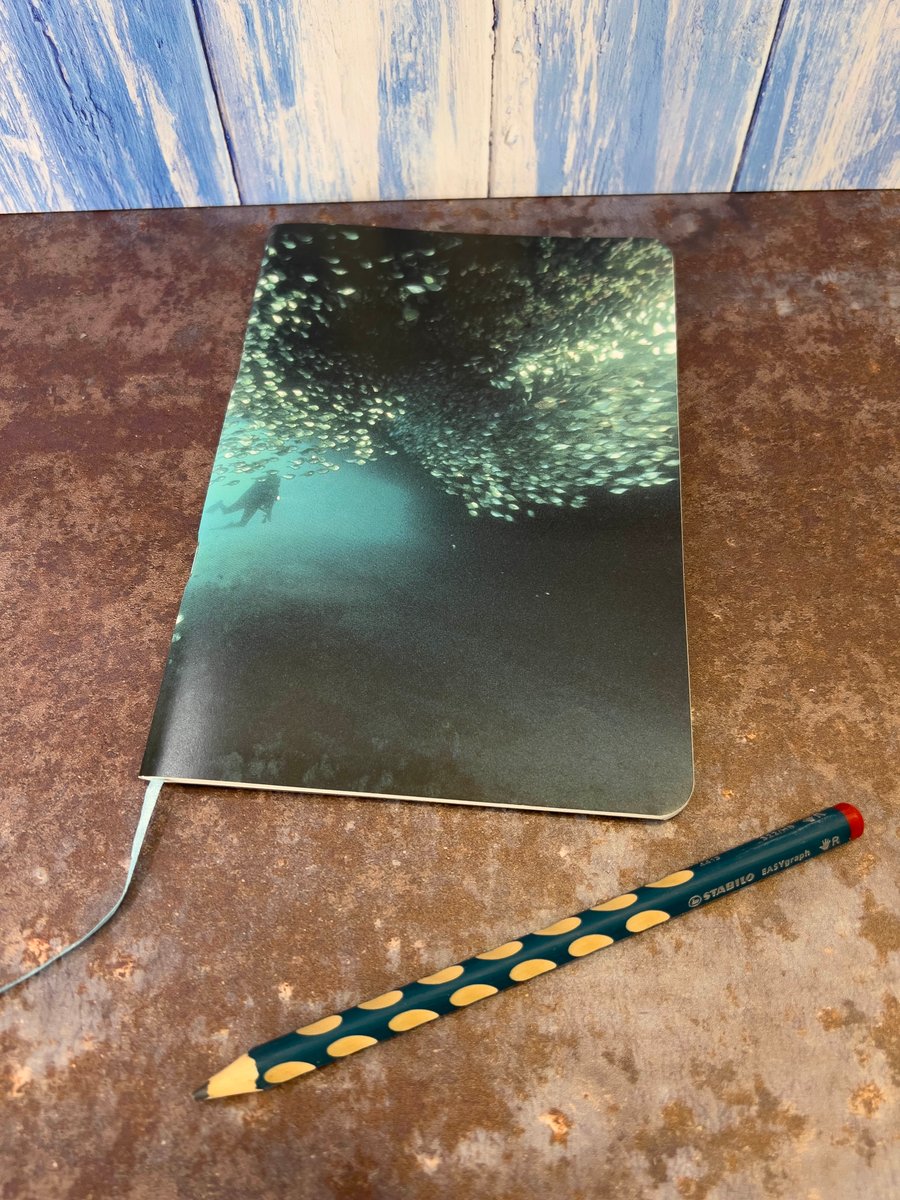 Notebook, Marine themed, A5 (ish), made from up-cycled and recycled materials.