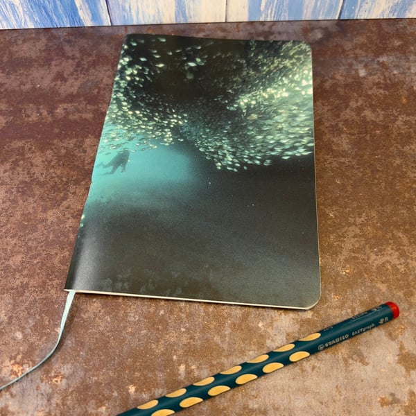 Notebook, Marine themed, A5 (ish), made from up-cycled and recycled materials.