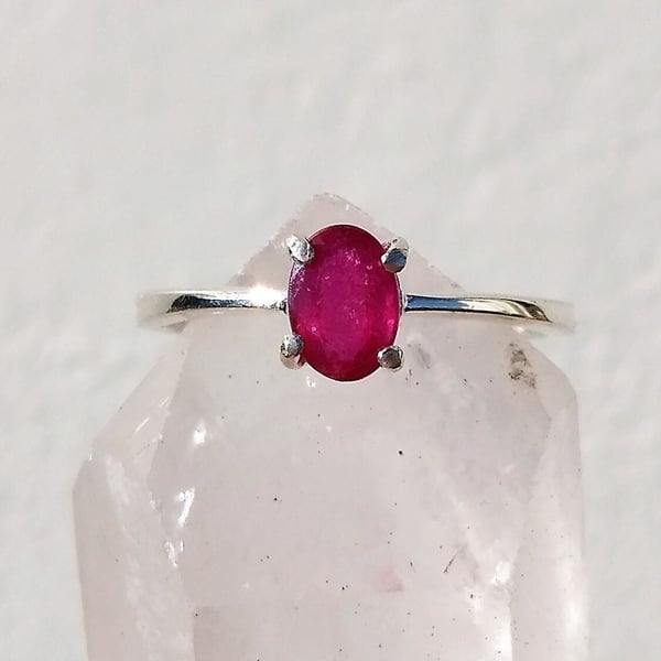 Oval Ruby Solitaire Sterling Silver Ring Size R, 925 Silver Ruby Ring Size 59