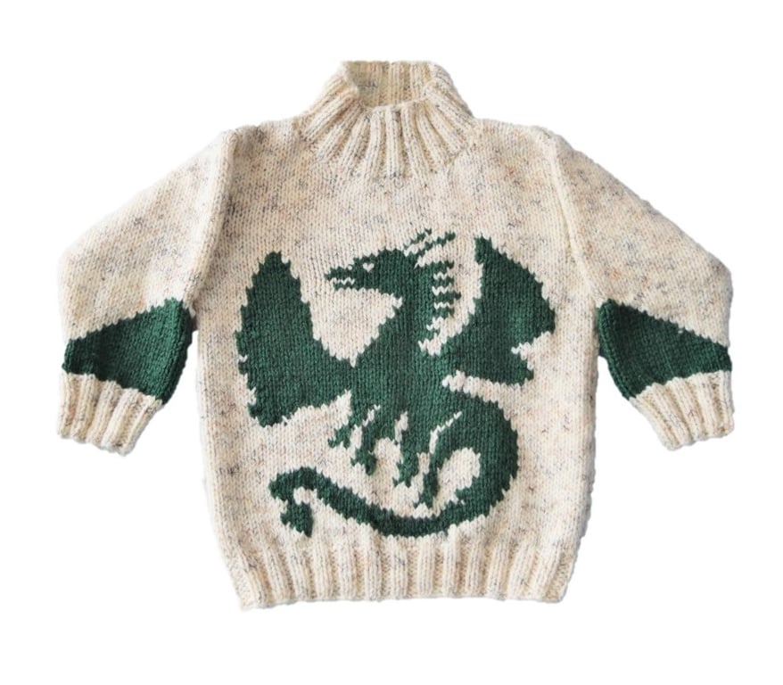 Knitting pattern for boys and girls Aran Dragon Sweater 4-13 years, digital pdf