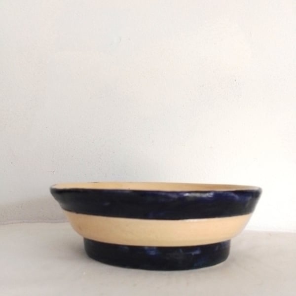 Pottery white and blue bowl, Blue bowl, Pottery food serving bowl