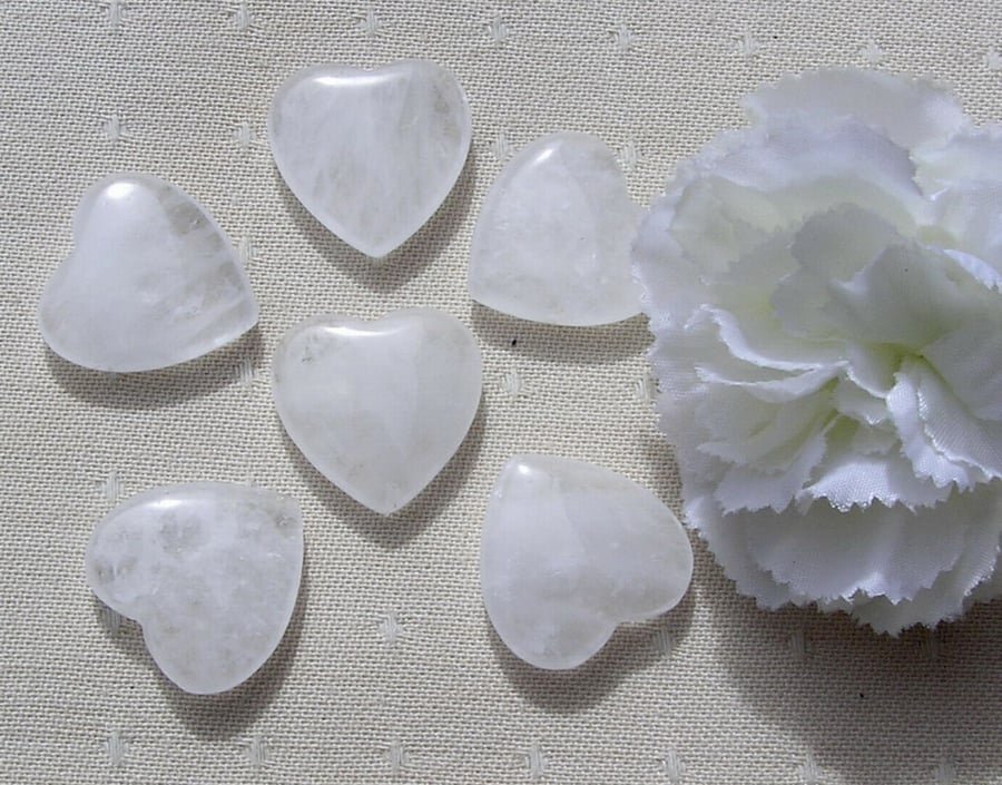 6 Clear Quartz Solid Gemstone Polished Hearts - 20mm - Chakra - Crafting