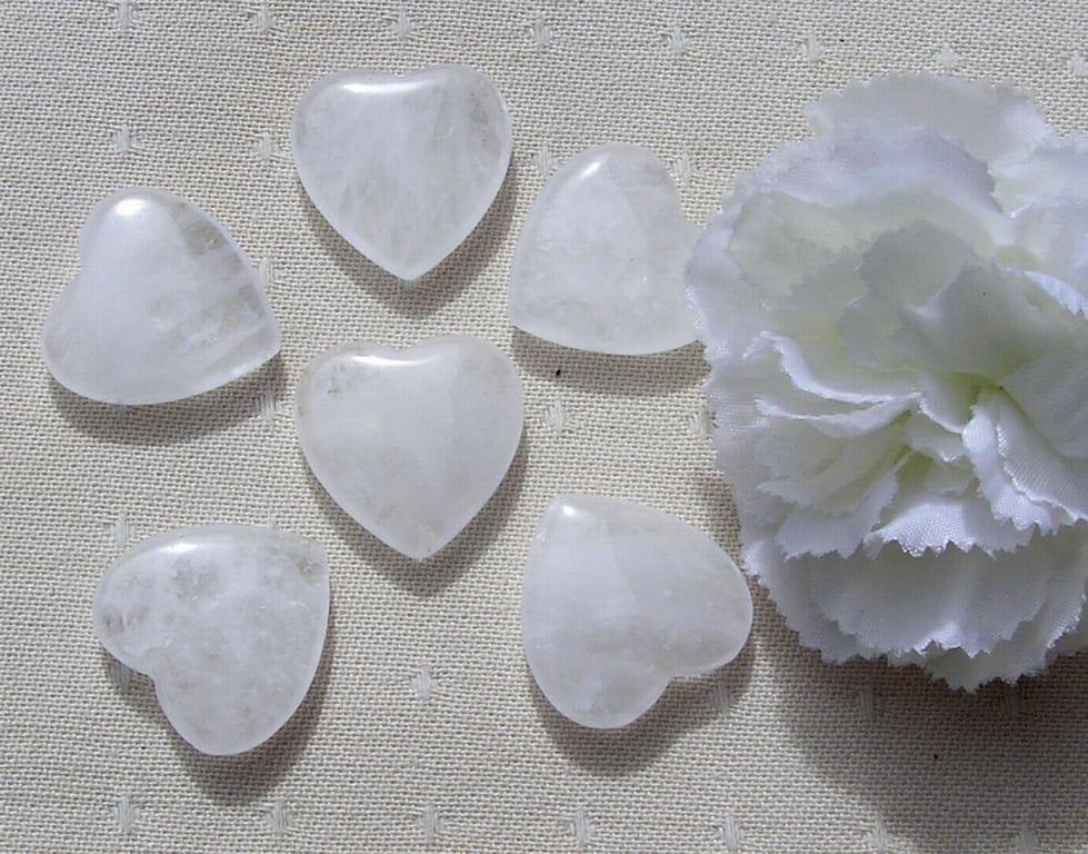 6 Clear Quartz Solid Gemstone Polished Hearts - 20mm - Chakra - Crafting