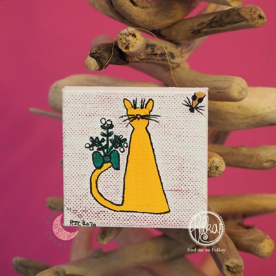 Ginger Cat with Mistletoe on Canvas Christmas Decoration 