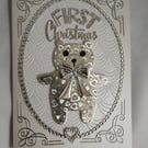 First Christmas Book Style Keepsake Gift Box Bag - Silver Hearts Teddy Bear 
