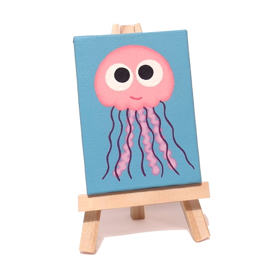 Jellyfish Miniature Art - original acrylic painting of cute pink sea creature