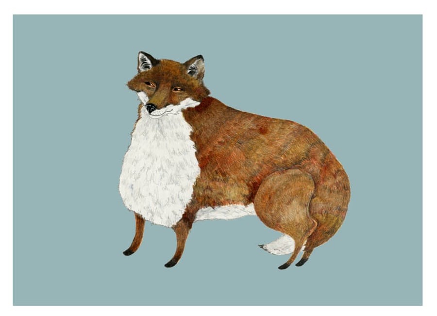 Fox Illustration print Fat Fox A4 Giclee Print