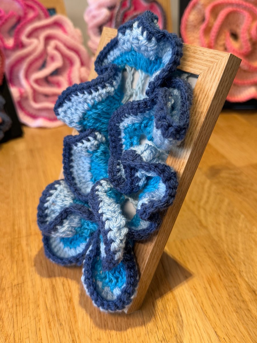 Blue framed crochet art