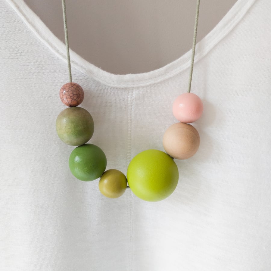Lola - Crackle bead necklace, fresh green colourway and a touch of blush pink