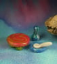 Tiny table, bottle and bowl OOAK Sculpt by Ann Galvin