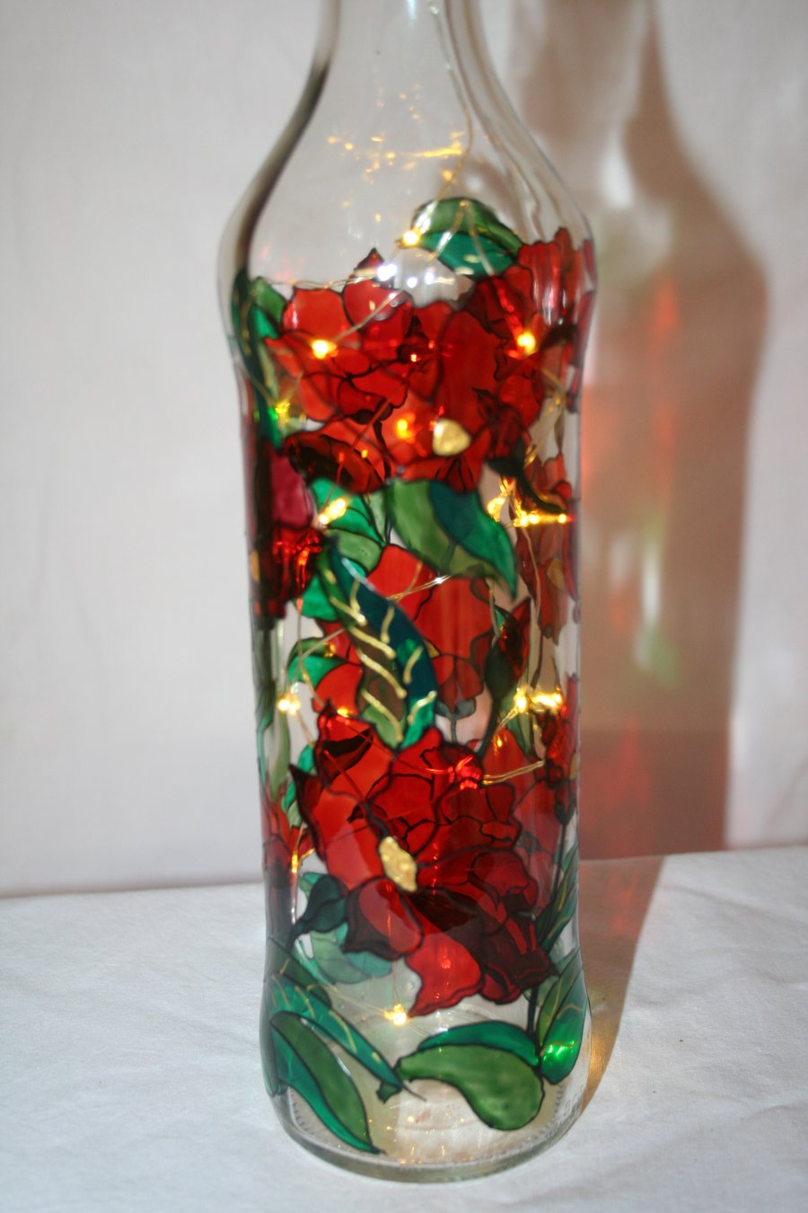Poinsettias - Handpainted Bottle Light