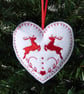 Christmas heart decoration, hanging decoration, reindeers, felt.