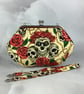 Skulls medium clutch bag, Gothic kiss clasp bag, Detachable strap, 2 options - Image 4
