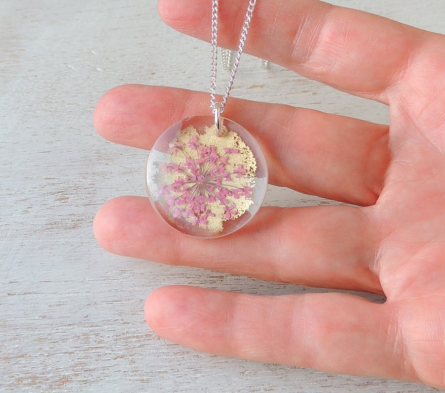 Pink & Gold Flower Necklace - 2305