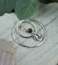 Circles Necklace. Recycled Sterling Silver Pebble with Carnation and Garnet