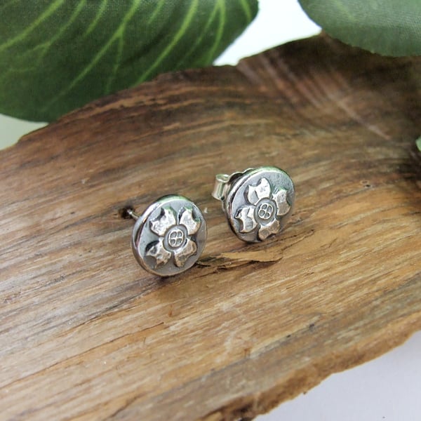 Sterling Silver Flower Earrings, Recycled Silver Flower Studs