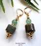 Fancy Jasper & Green Aventurine Huggie Gold Plate Earrings