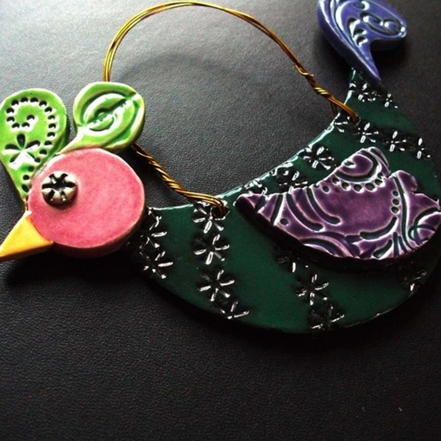 Patterned bird - ceramic decoration