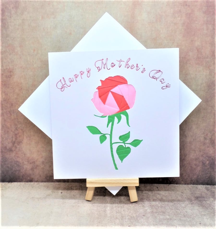 Beautiful iris fold hand made rose Mother's Day card