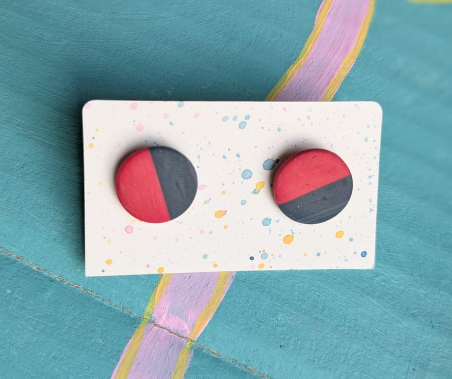 Large stud earrings -  navy blue and red stud 