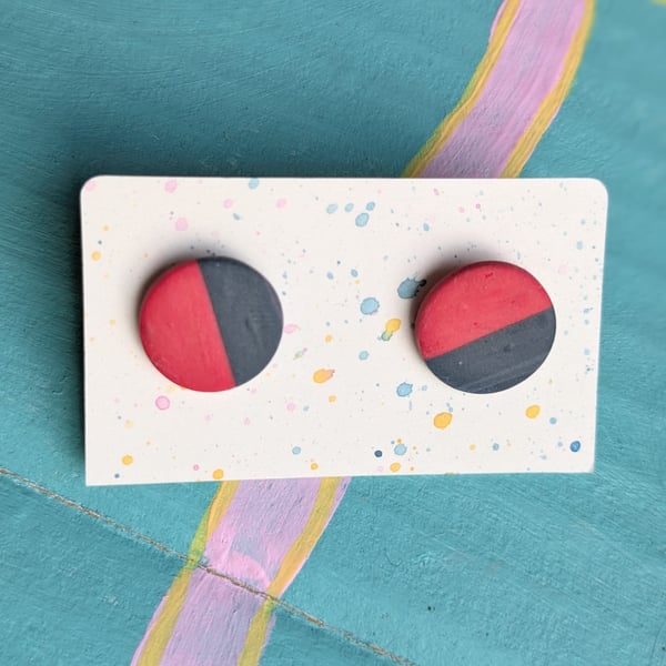 Large stud earrings -  navy blue and red stud 