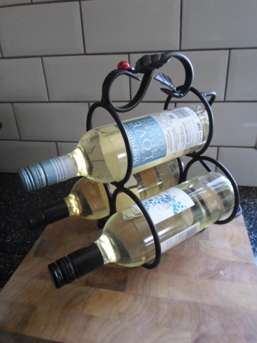 Wrought Iron 3 Bottle Wine Rack 