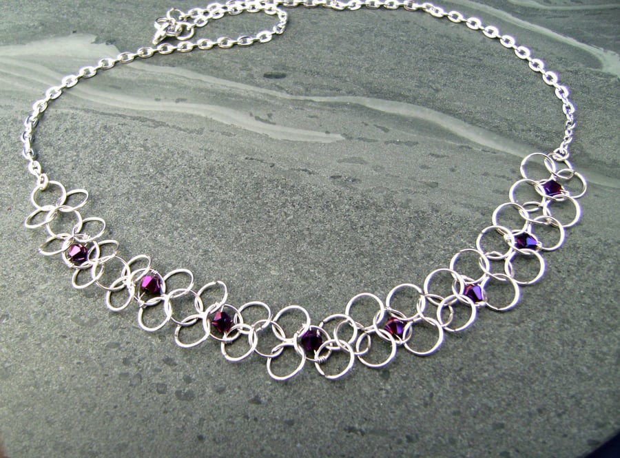 Chainmaille Crystal Flower Necklace