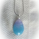 Drop of colour glass necklace bright blue, pale purple and a touch of light pink