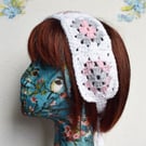 Granny Square Headband in White, Grey and Pink Acrylic Yarn