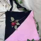 Hand Knitted Black & Pink Tote Bag. OOAK . Free Postage.