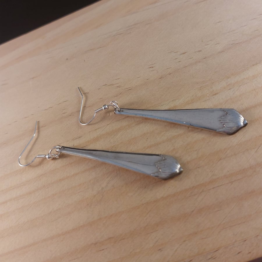 Upcycled Silver Plated Tassel Sugar Tong Handle Earrings (SPE102518)