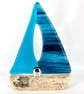 Beautiful Fused Glass & Drift Wood Sailing Boat 