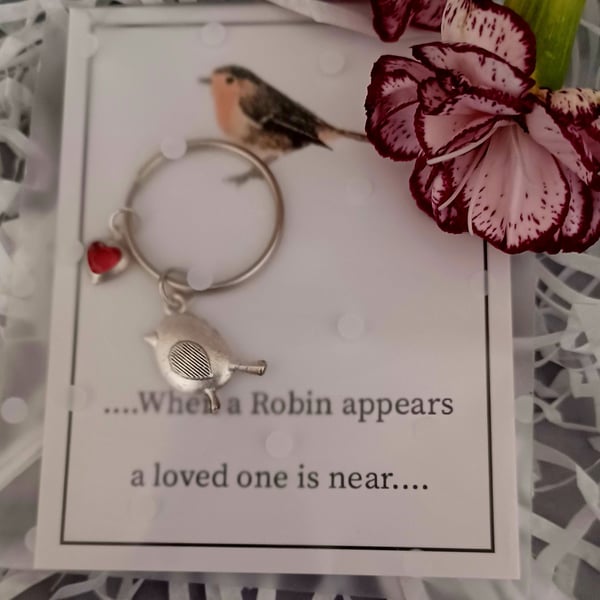Robin and Heart Keyring