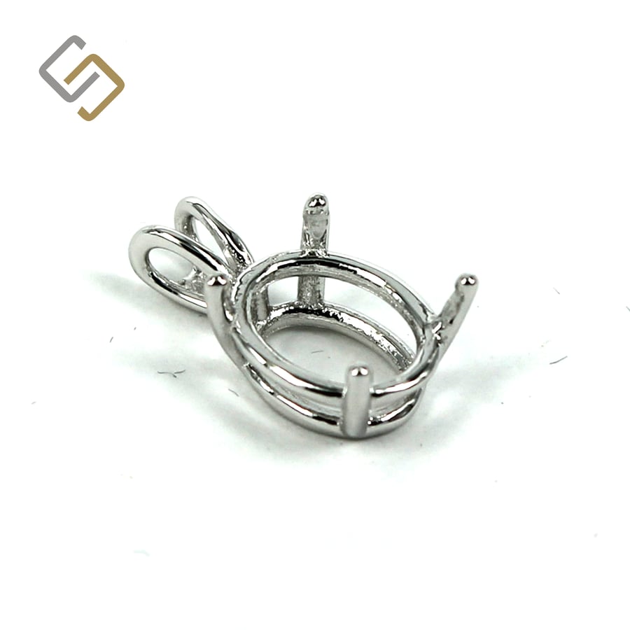 Oval Basket Pendant Setting with 4-Prong Mounting in Sterling Silver for 9x11mm